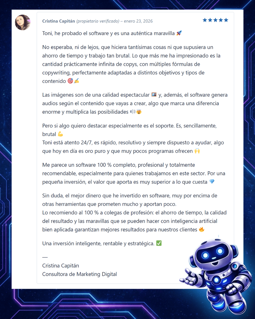 Reseña de Cristina — Consultora de marketing digital
