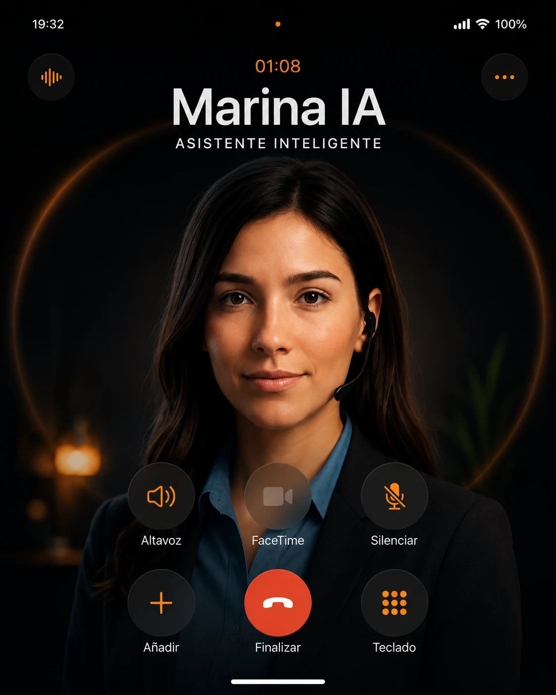 Marina IA atendiendo una llamada, asistente de voz con IA